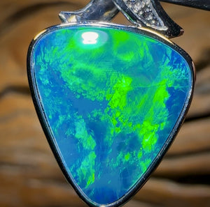 14k White Gold - Queensland Boulder Opal Doublet Pendant