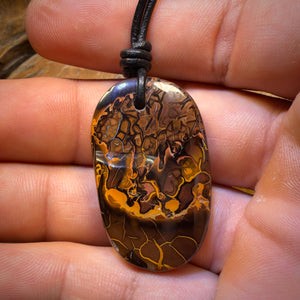 38 x 22mm - Spot the Picture Drilled Tribal Queensland Boulder Opal Necklace