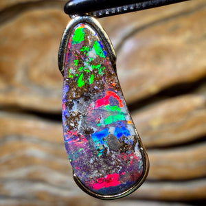 14k Gold - Solid Top Queensland Boulder Opal Pendant Magenta Magic