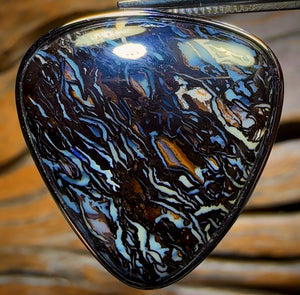 Black Tribal Daddy Sterling Silver - UNISEX Solid Tribal Boulder Opal Pendant