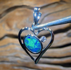 14k White Gold - Queensland Boulder Opal Doublet Pendant - Opal Whisperers