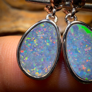 Sterling Silver - Australian Boulder Opal Doublet Drop Stud Earrings