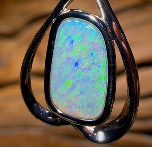 Sterling Silver - Solid South Australian Crystal Opal Pendant - Opal Whisperers