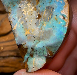 78.5cts - Australian Boulder Opal Rough Preform. Natural Split - Opal Whisperers