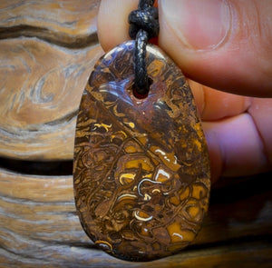 44 x 27mm - Drilled Boulder Opal Pendant w/ Eco Friendly Vegan Cord