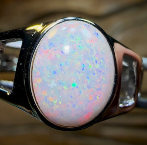 Sterling Silver - TOP South Australian White Opal Ring. Unisex Large Ring Size - Opal Whisperers