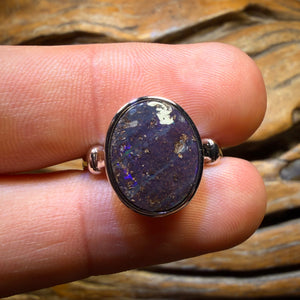 Sterling Silver - Solid Queensland Boulder Black Opal Ring