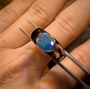 Sterling Silver - UNISEX Queensland Boulder Opal Doublet Ring Solid Style with Red