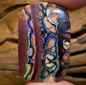 41.8cts - “Tribal Landscape Scene” Queensland Boulder Opal. Top Koroit Tribal Picture Stone Double Sided - Opal Whisperers