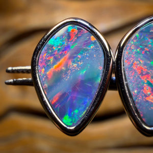 Half Price Card! Sterling Silver - Australian Boulder Opal Doublet Stud Earrings