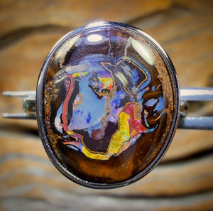 Sterling Silver - Solid Tribal Boulder Opal Ring