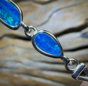 Sterling Silver - Australian Boulder Doublet Opal Bracelet
