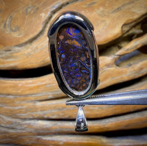 Sterling Silver - Solid Tribal Boulder Opal Pendant UNISEX
