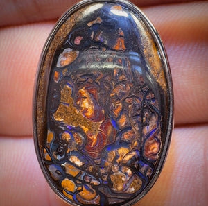 Sterling Silver - Solid Tribal Boulder Opal Pendant UNISEX