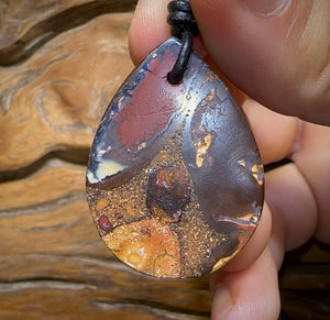 38 x 28mm - Drilled Australian Boulder Opal Necklace - Opal Whisperers