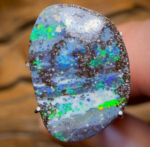 4.8cts - “Clouds over Water” Queensland Boulder Seam Opal Picture Stone - Opal Whisperers