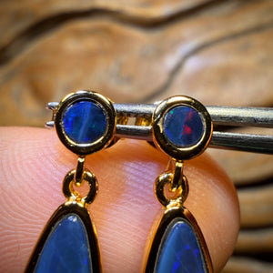 Sterling Silver Gold Plated - Australian Boulder Opal Doublet Drop Stud Earrings