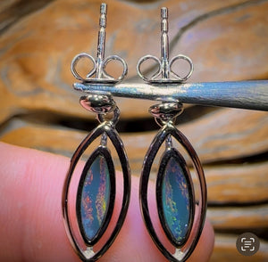 Sterling Silver - Australian Boulder Opal Doublet Drop Stud Earrings