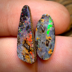 6.4cts - Australian Boulder Seam Opal Pair With Red Multi Fire