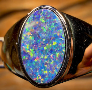 Sterling Silver - Queensland Boulder Opal Doublet Ring UNISEX
