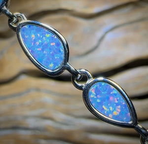 Sterling Silver - Australian Boulder Doublet Opal Bracelet