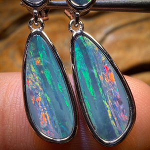 WoW! One Off Sterling Silver - Australian Boulder Opal Doublet Drop Stud Earrings