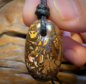 31 x 19mm - Drilled Boulder Opal Pendant w/ Eco Friendly Vegan Cord