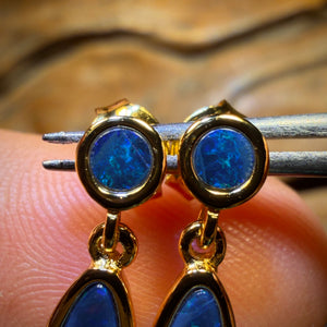 Bargain Card! Sterling Silver Gold Plated - Australian Boulder Opal Unique 4 Stone Doublet Drop Stud Earrings