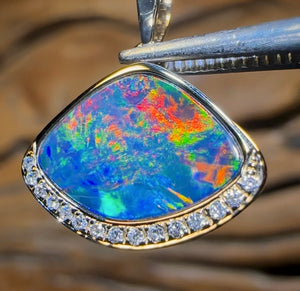 14k Gold - Queensland Boulder Opal Doublet Pendant - Opal Whisperers