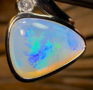 Sterling Silver - Solid South Australian Crystal Opal Pendant, “Swept Bail” - Opal Whisperers