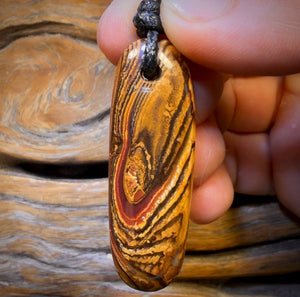 54 x 17mm - Drilled Boulder Opal Pendant w/ Eco Friendly Vegan Cord Picture Stone