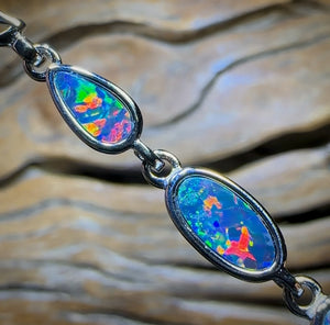 Sterling Silver - Australian Boulder Doublet Opal Bracelet