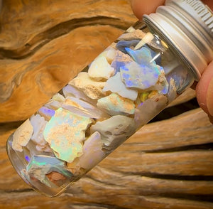 62.7cts - Rare Mintabie Rough Opal Vial. South Australian Opal