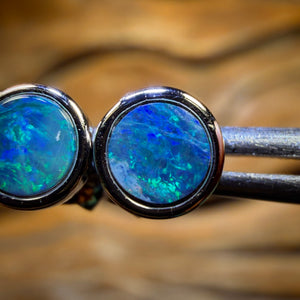 30% Off Card! Sterling Silver - Australian Boulder Opal Doublet Stud Earrings