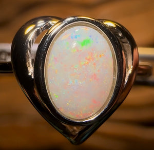 Sterling Silver - South Australian Solid White Opal Ring