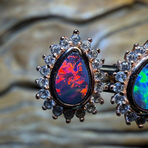 Sterling Silver - Australian Boulder Opal Doublet Stud Earrings Top Top Multi Red
