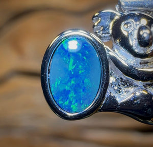 Sterling Silver - Blue/Green Boulder Opal Doublet Koala Pendant. Multiple Available - Opal Whisperers