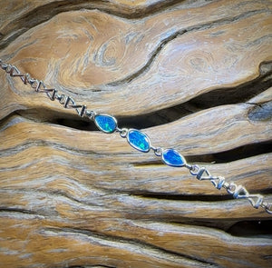Sterling Silver - Australian Boulder Doublet Opal Bracelet