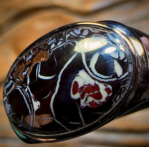 Sideways DADDY Black Solid Tribal Boulder Sterling Silver -Opal Ring. Unisex