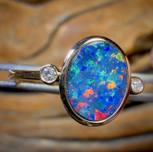 Bague double en or 14 carats et opale boulder du Queensland