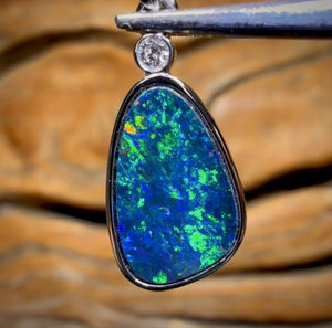 14k White Gold - Queensland Boulder Opal Doublet Pendant Bargain Classic