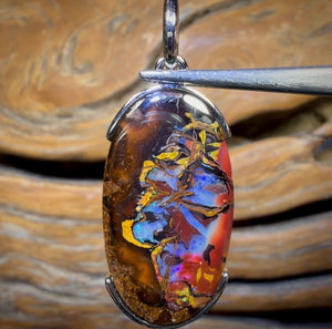 Sterling Silver - Solid Tribal Boulder Opal Pendant UNISEX
