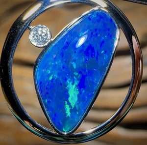 14k White Gold - Queensland Boulder Opal Doublet Pendant