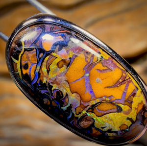 Sterling Silber - Ring aus massivem Tribal Boulder Opal, Unisex