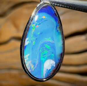 Sterling Silver - “Polar Bear”SOLID Australian Boulder Opal Pendant - Opal Whisperers