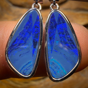 Large Sterling Silver - Australian Boulder Opal Doublet Drop Stud Earrings