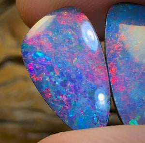 9.8cts - Top Full Face Pink Red Australian Boulder Opal Doublet Pair