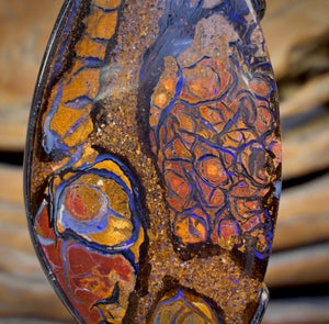 Sterling Silver - Solid Tribal Boulder Opal Pendant UNISEX