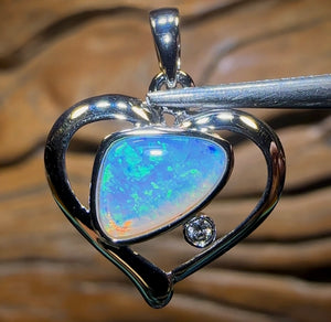 14k White Gold - Solid South Australian Crystal Opal Pendant - Opal Whisperers