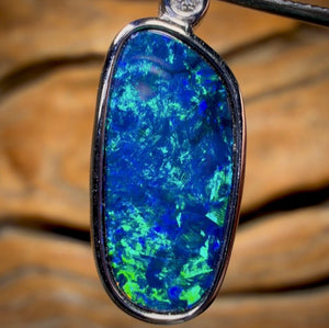 14k White Gold - Queensland Boulder Opal Doublet Pendant